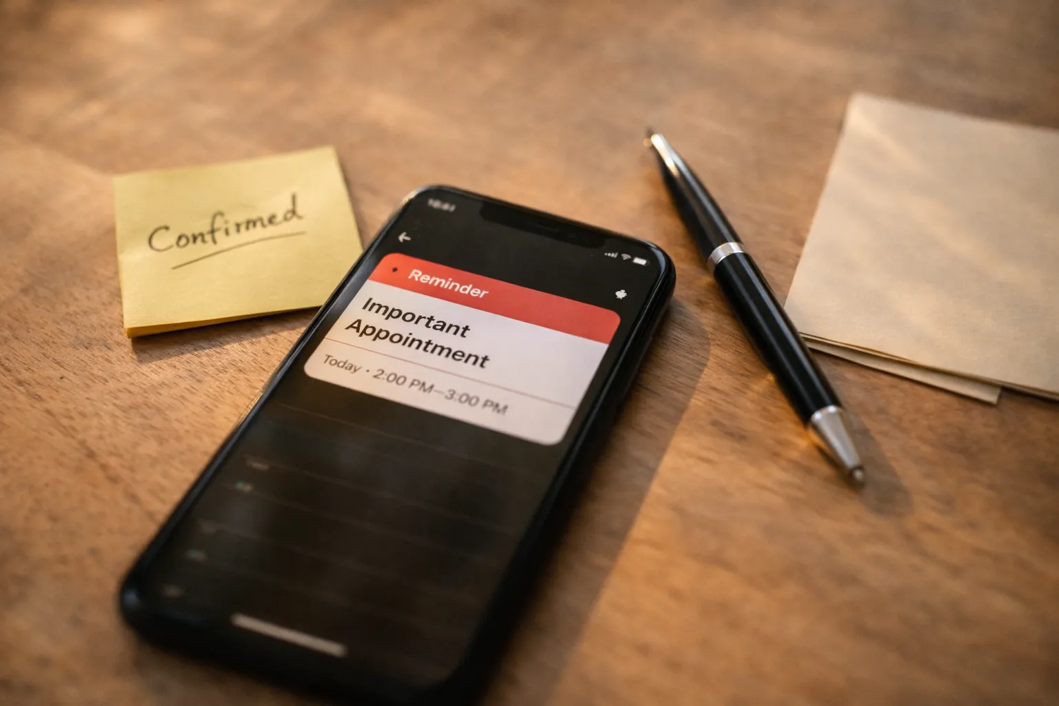 Notebook and phone used to confirm an upcoming home improvement appointment